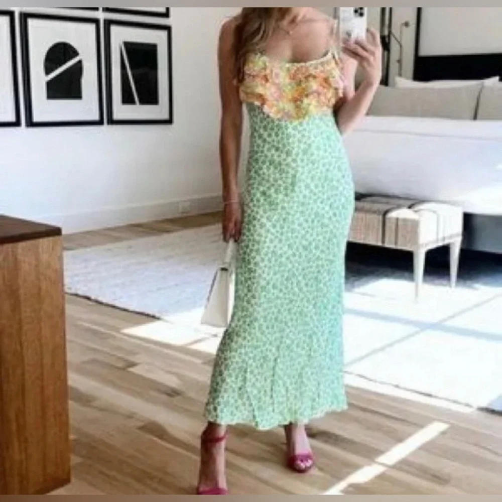 Rixo X Target Green Animal Leopard Print Colorful Ruffle Midi Slip Dres Large - Picture 3 of 15